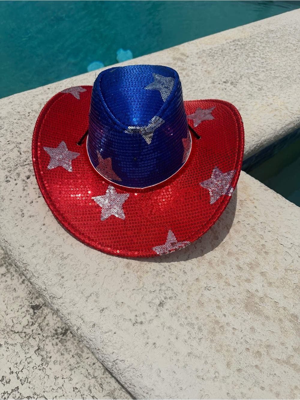 Sequin Patriotic Cowboy Hat - Red & Blue with Silver Stars lights up great hat